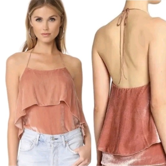Alice + Olivia by Stacey Bendet Rose Tan Velvet Blouse Ruffle Tank Top Size L - Picture 1 of 16
